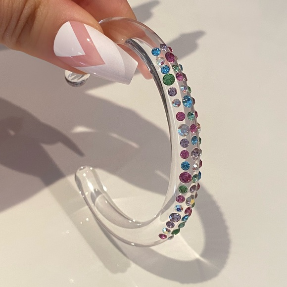 Transparent acrylic cuff bracelet with mixed Swarovski crystals rhinestones - Picture 5 of 11